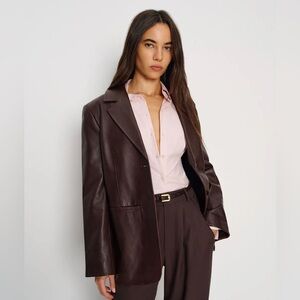 Reformation x Veda Leon Leather Blazer in Merlot Wine Color (nwt)